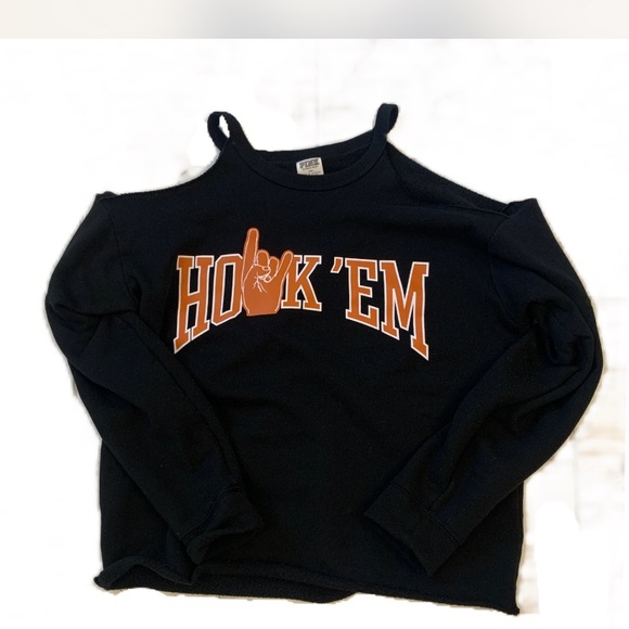PINK University of Texas Longhorns Cold Shoulder Sweatshirt Black - Picture 2 of 9